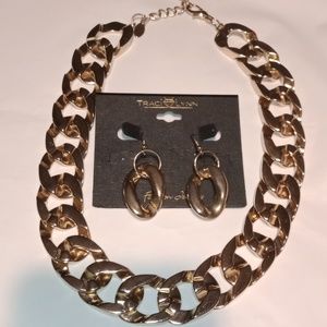 Traci Lynn Gold Tone Cuban Necklace & Earring Set!